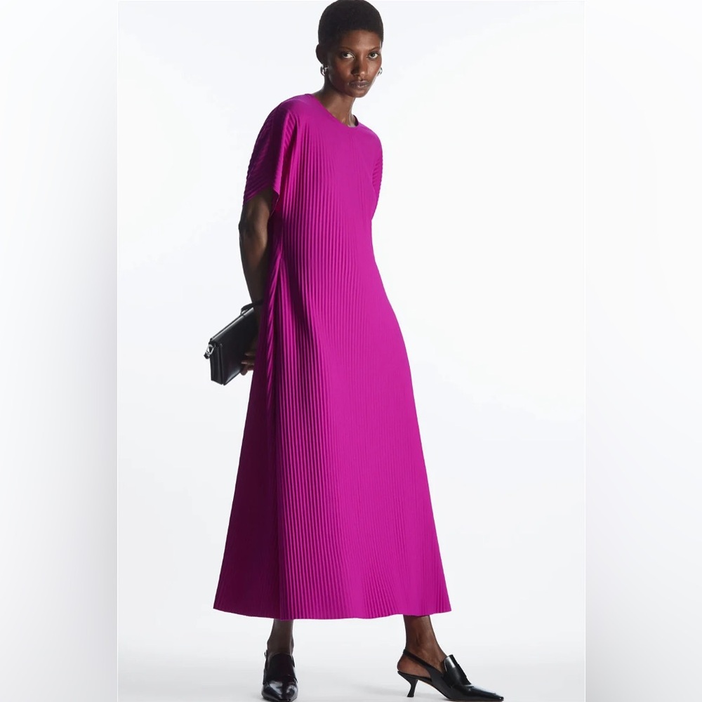 COS Pleated Magenta Purple Midi Dress Size XS